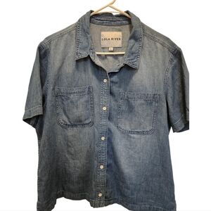 Lola Rivers Chambray Denim Short Sleeve Shirt Womens Size XL.